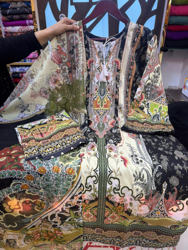 Premium Dubai Cherry Silk Mirror Work Stitched Dress